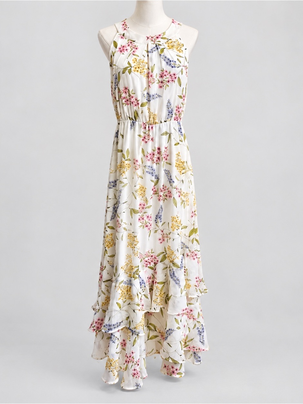 Calvin Klein Floral High Low Chiffon Maxi Dress Womens 8